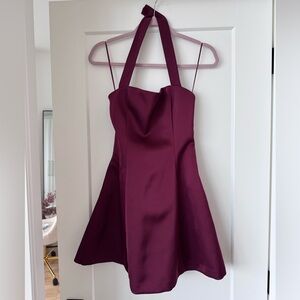 Dynamite Satin Halter Mini Dress in Wine